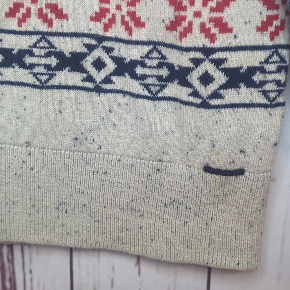 Pac Sun On the‎ Byas Men's Nordic Fair Isle Winter Cream, Navy, and Red Sweater